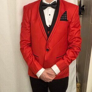 Men’s Red Suit Jacket + Matching Vest – Wedding / Prom / Formal